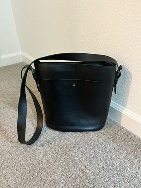 Madewell Transport Black Leather Bucket Crossbody Bag